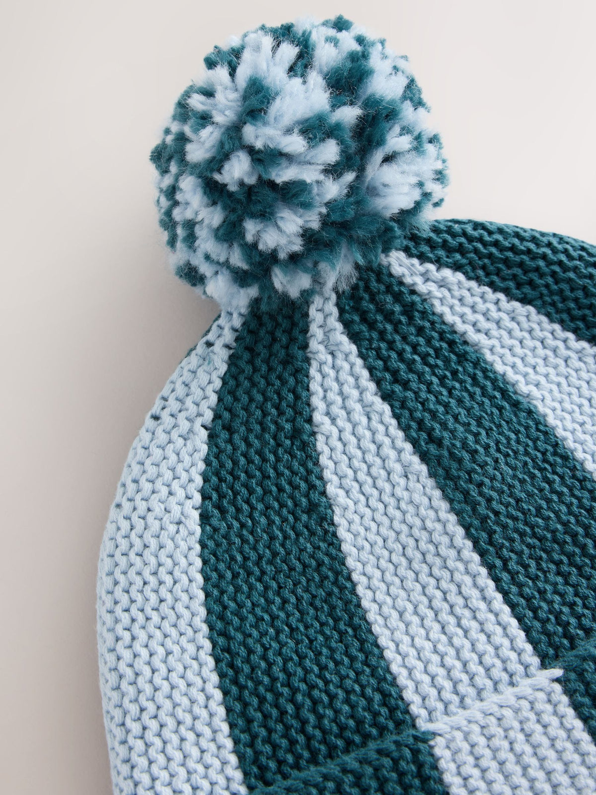Blue and Teal Stripe Knitted Baby Hat With Pom - image 2