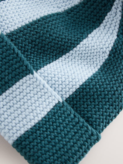 Blue and Teal Stripe Knitted Baby Hat With Pom - image 3