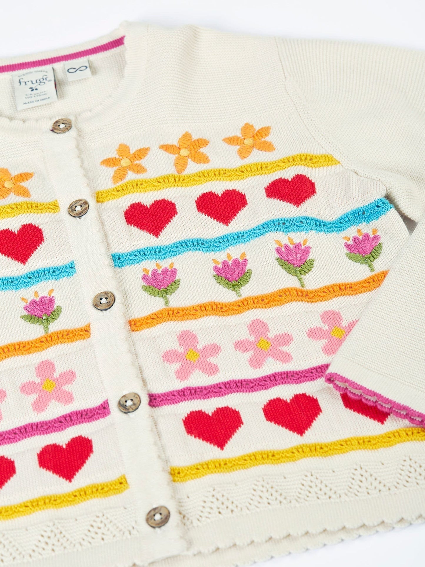 Dsiney Kidz - Frugi Cream Frugi Pink Calla Cardigan image 4