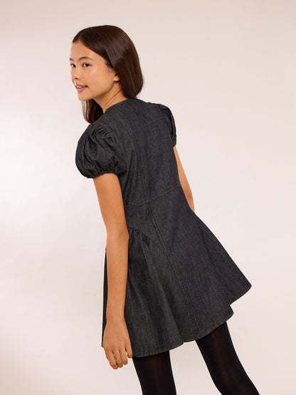 Dsiney Kidz - Lipsy Black Denim Puff Sleeve Diamante Dress (5-16yrs) image 5