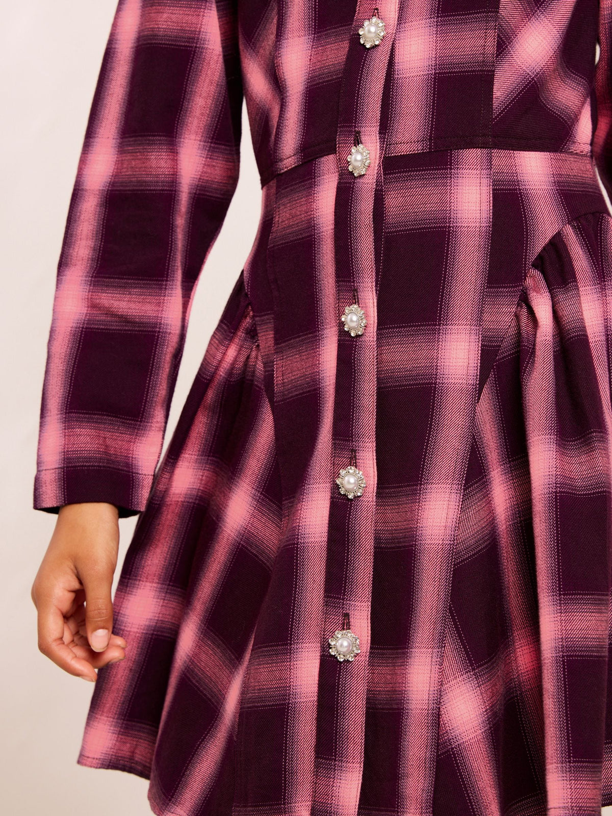 Dsiney Kidz - Lipsy Pink Diamante Button Check Dress (5-16yrs) image 2