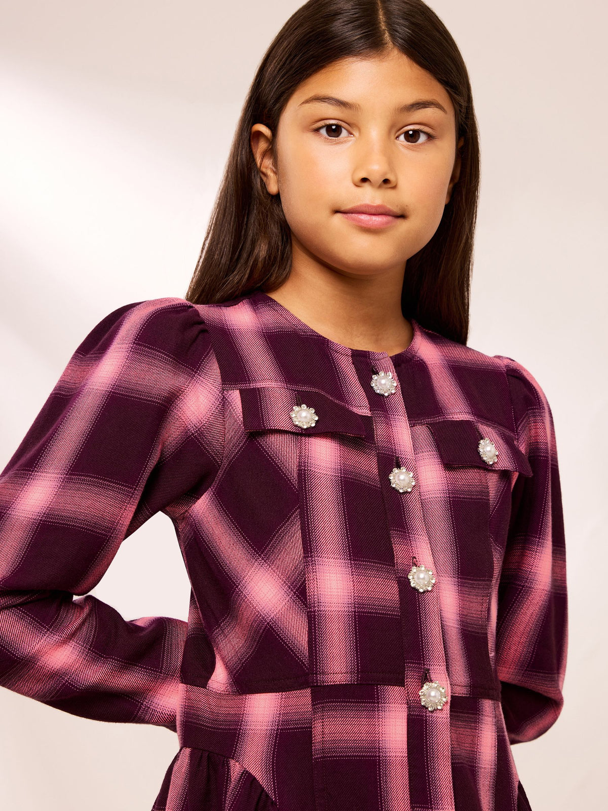 Dsiney Kidz - Lipsy Pink Diamante Button Check Dress (5-16yrs) image 3