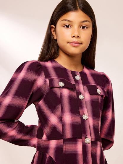 Dsiney Kidz - Lipsy Pink Diamante Button Check Dress (5-16yrs) image 3