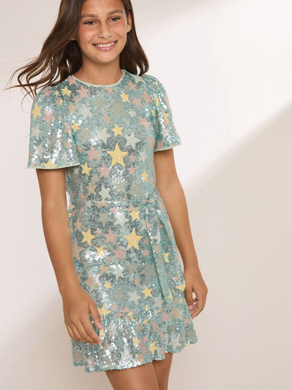 Dsiney Kidz - Lipsy Blue Sequin Star Party Dress (5-12yrs) image 4