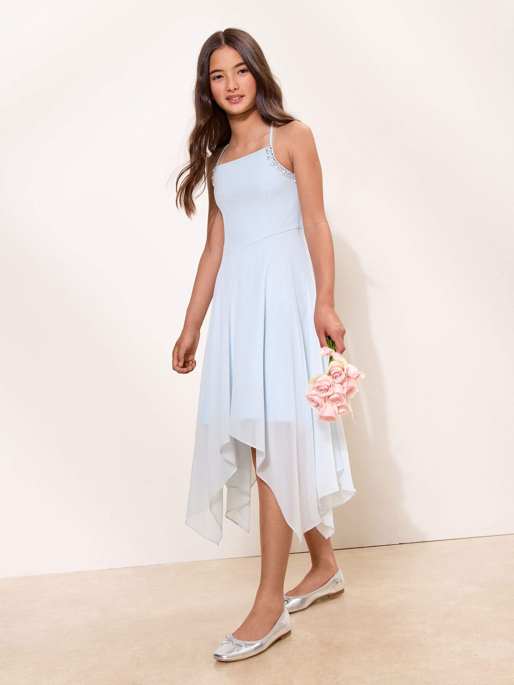 Dsiney Kidz - Lipsy Blue Teen Embellished Hanky Hem Occasion Dress (10-16yrs) image 1