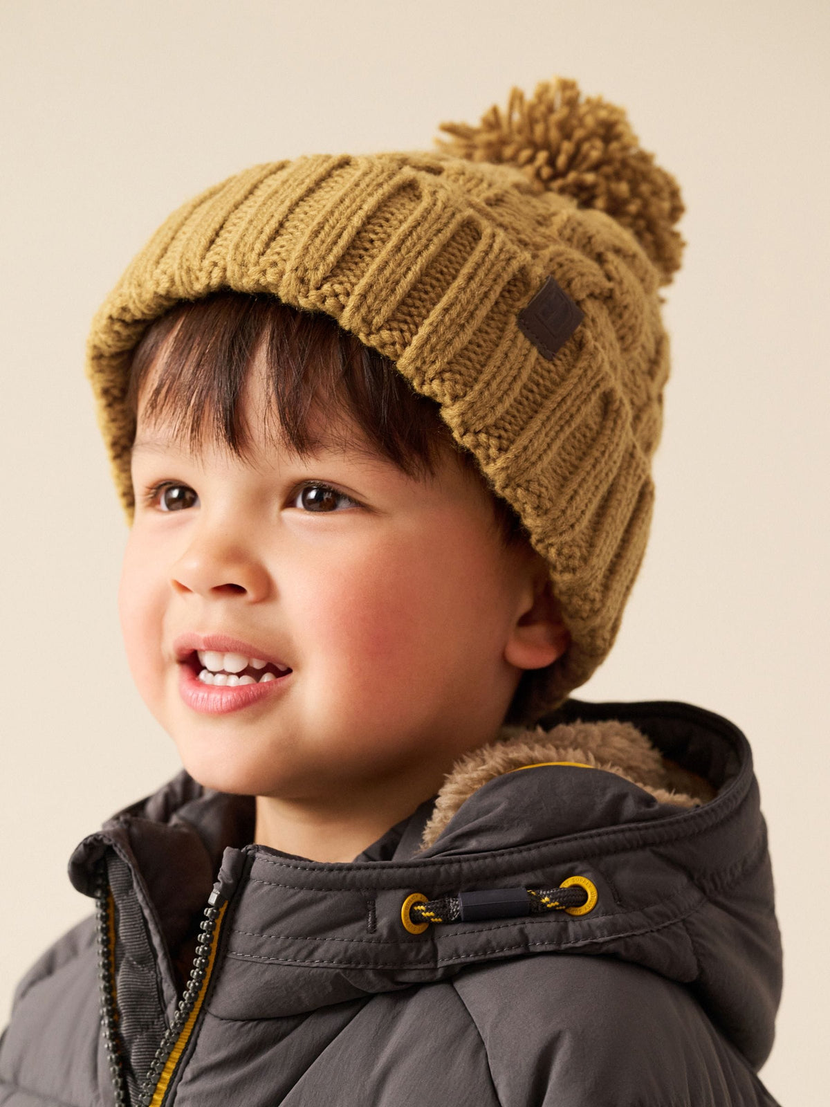 Ochre Yellow Cable Knit Pom Hat (1-16yrs) - image 1