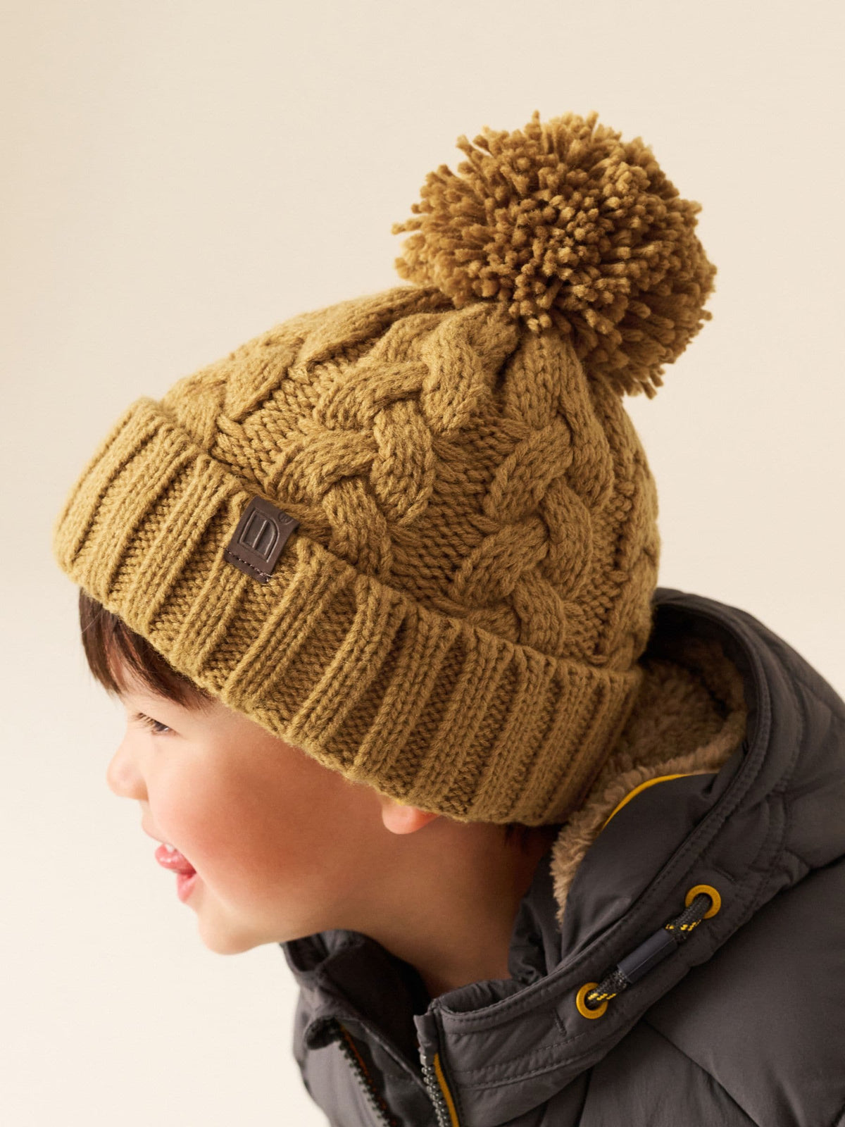 Ochre Yellow Cable Knit Pom Hat (1-16yrs) - image 2