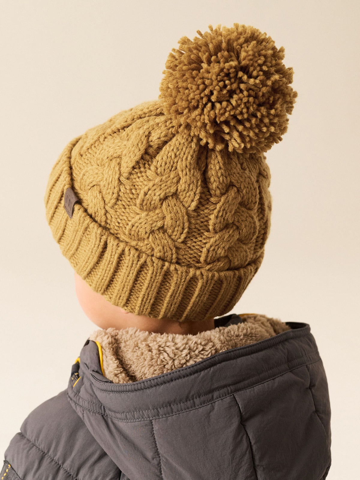 Ochre Yellow Cable Knit Pom Hat (1-16yrs) - image 3