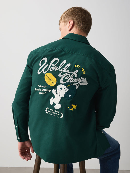 Green Snoopy Back Print Long Sleeve Oxford Shirt - image 1