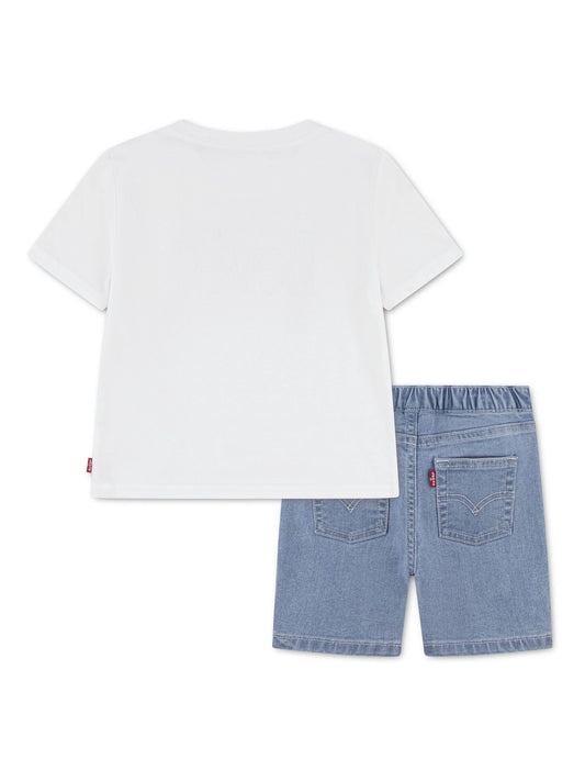 Levi's® White Baby Logo Short Sleeve T-Shirt and Denim Shorts 2-Piece Set image 2