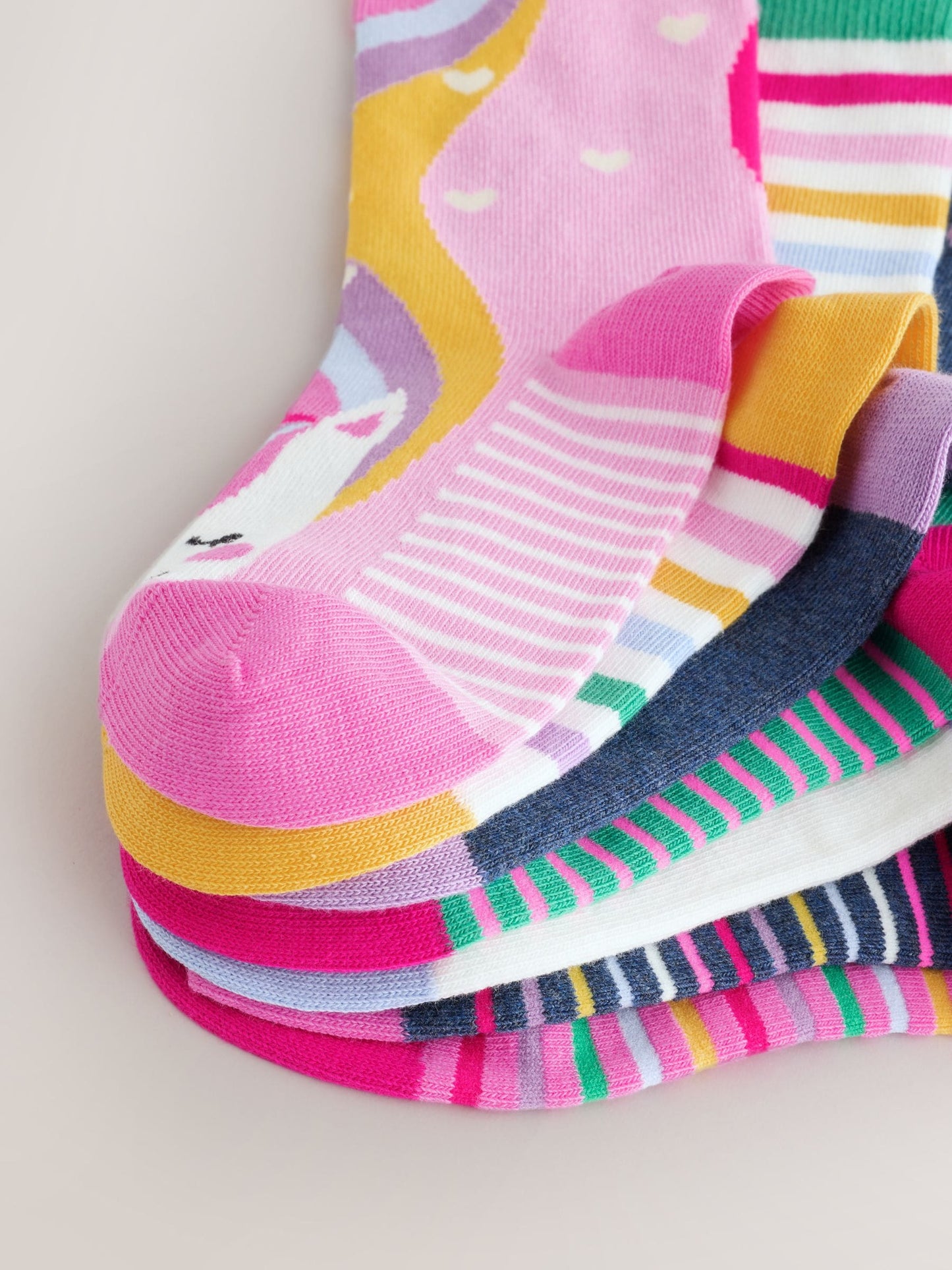 Pink, Green and Navy Blue Cotton Rich Unicorn Ankle Socks 7 Pack image 2