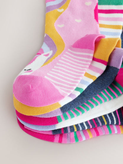 Pink, Green and Navy Blue Cotton Rich Unicorn Ankle Socks 7 Pack image 2