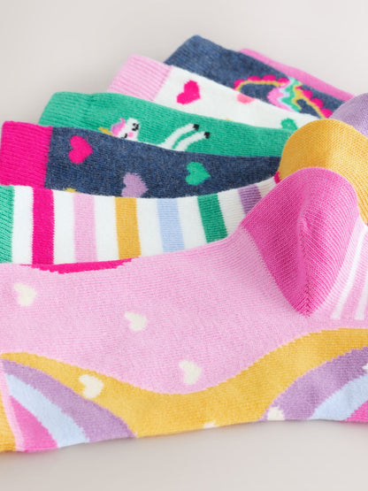 Pink, Green and Navy Blue Cotton Rich Unicorn Ankle Socks 7 Pack image 3