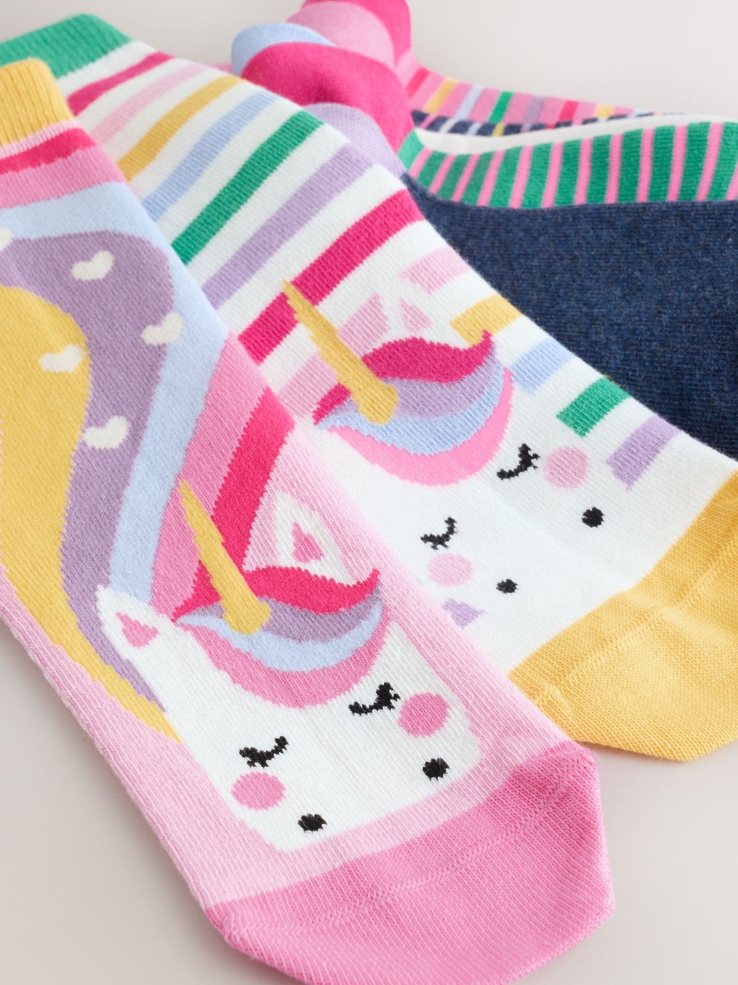 Pink, Green and Navy Blue Cotton Rich Unicorn Ankle Socks 7 Pack image 4
