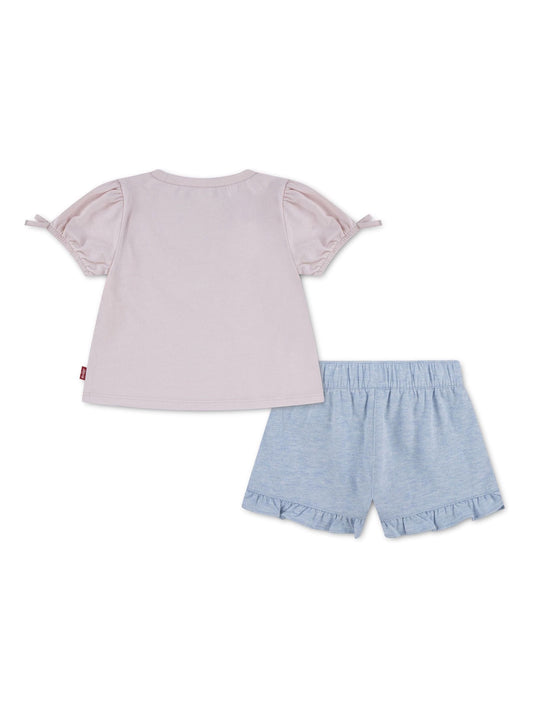 Levi's Pink Bow Short Sleeve T-Shirt and Belted Shorts 2 Piece Set image 2