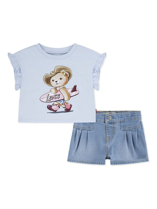 Levi's® Blue Cowboy Bear Short Sleeve T-Shirt and Pleated Shorts Set 2 Piece image 1