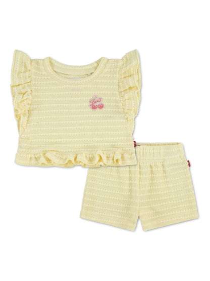 Levi's® Yellow Cowboy Bear Short Sleeve T-Shirt and Pleated Shorts Set 2 Piece image 1