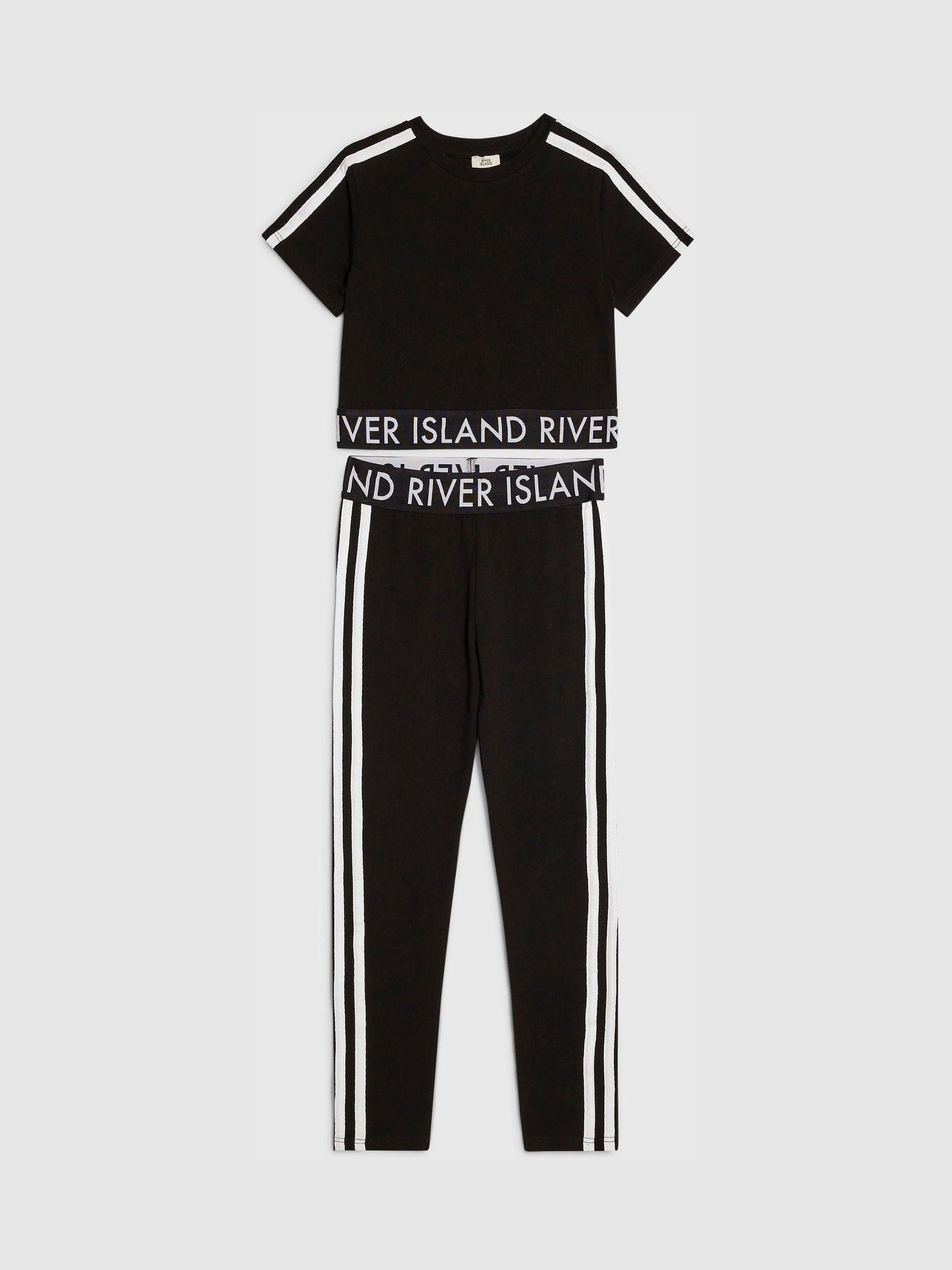 Dsiney Kidz - River Island Black Logo Stripe Top & Leggings Set image 1