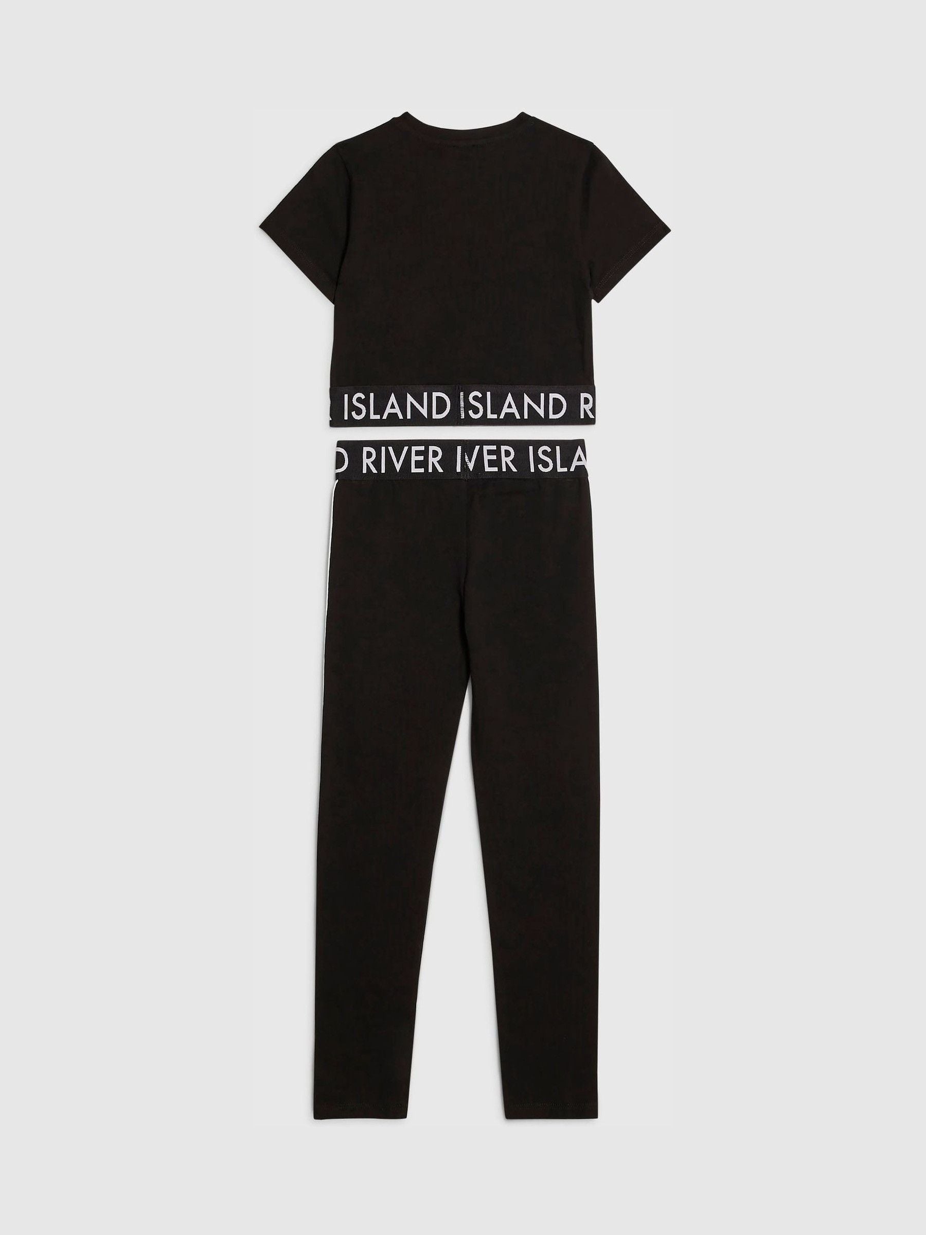Dsiney Kidz - River Island Black Logo Stripe Top & Leggings Set image 2