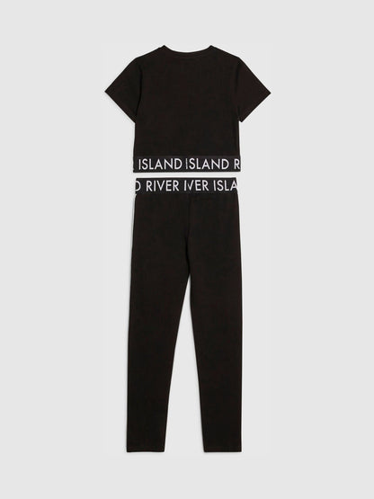 Dsiney Kidz - River Island Black Logo Stripe Top & Leggings Set image 2