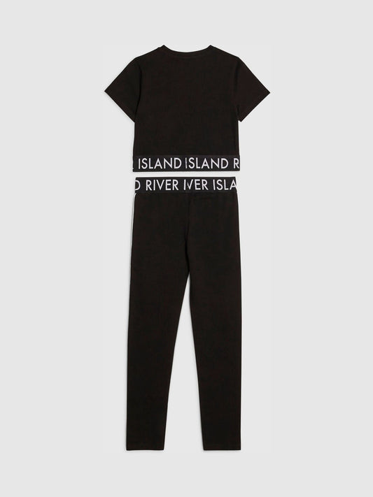 Dsiney Kidz - River Island Black Logo Stripe Top & Leggings Set image 2
