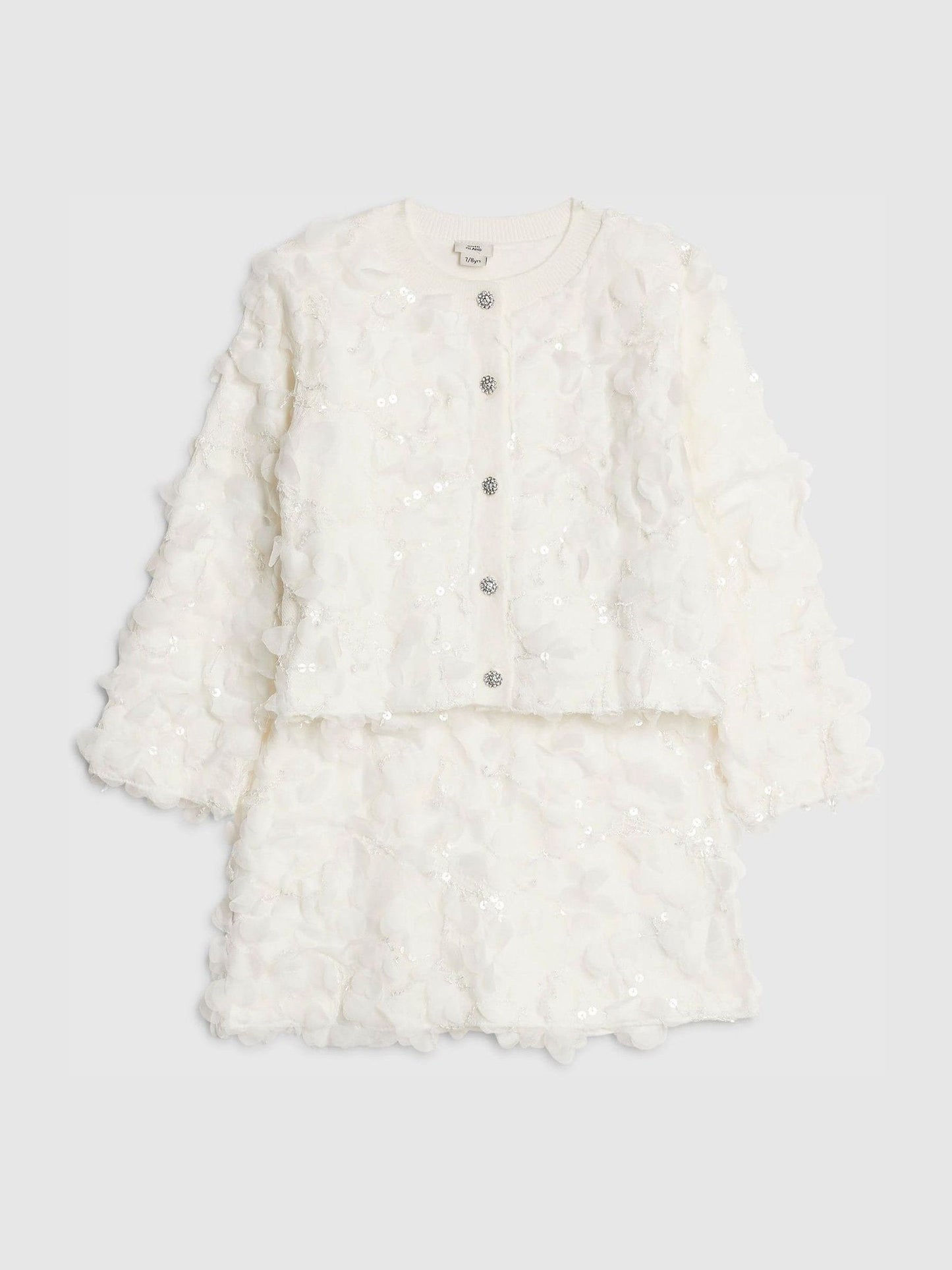 Dsiney Kidz - River Island White 3D Flower Cardigan & Skirt Set image 1