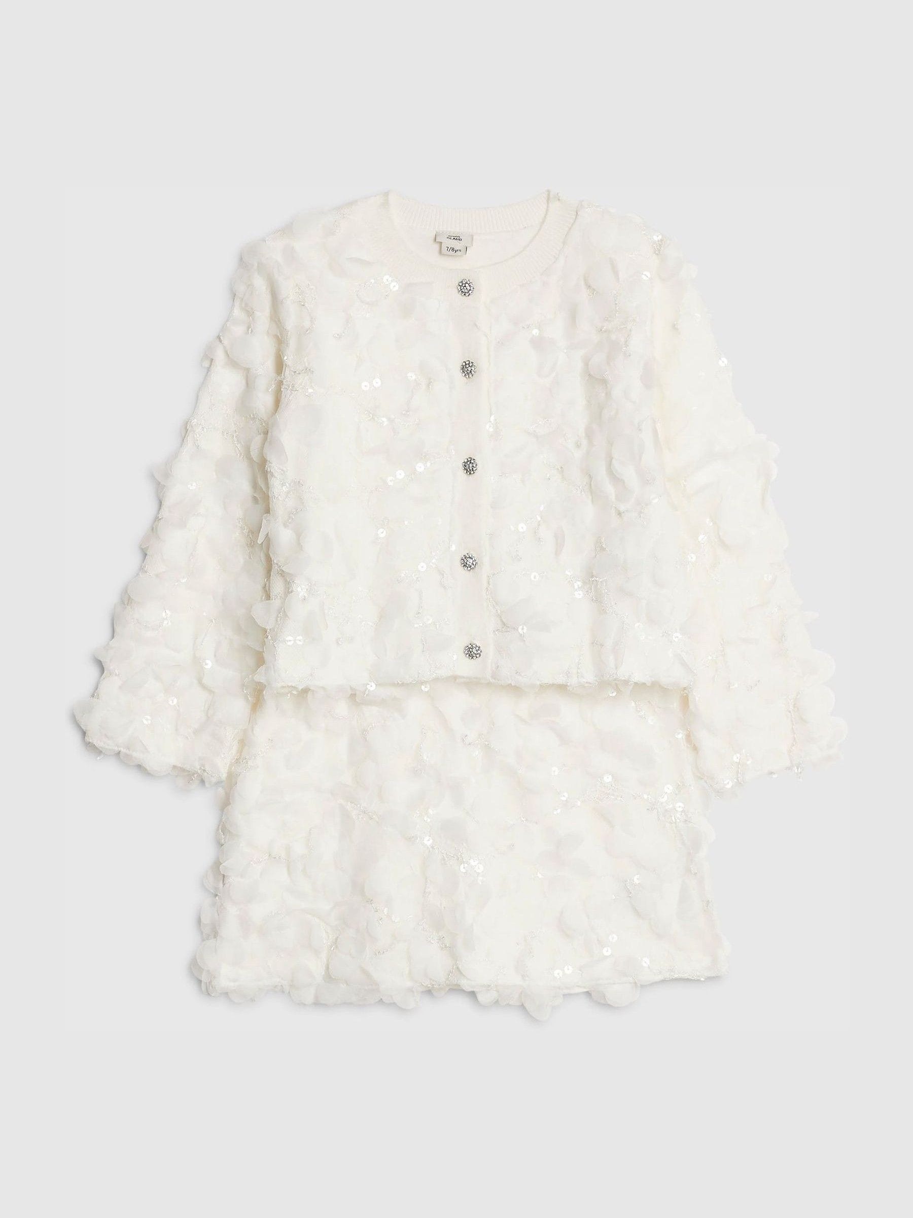 Dsiney Kidz - River Island White 3D Flower Cardigan & Skirt Set image 1
