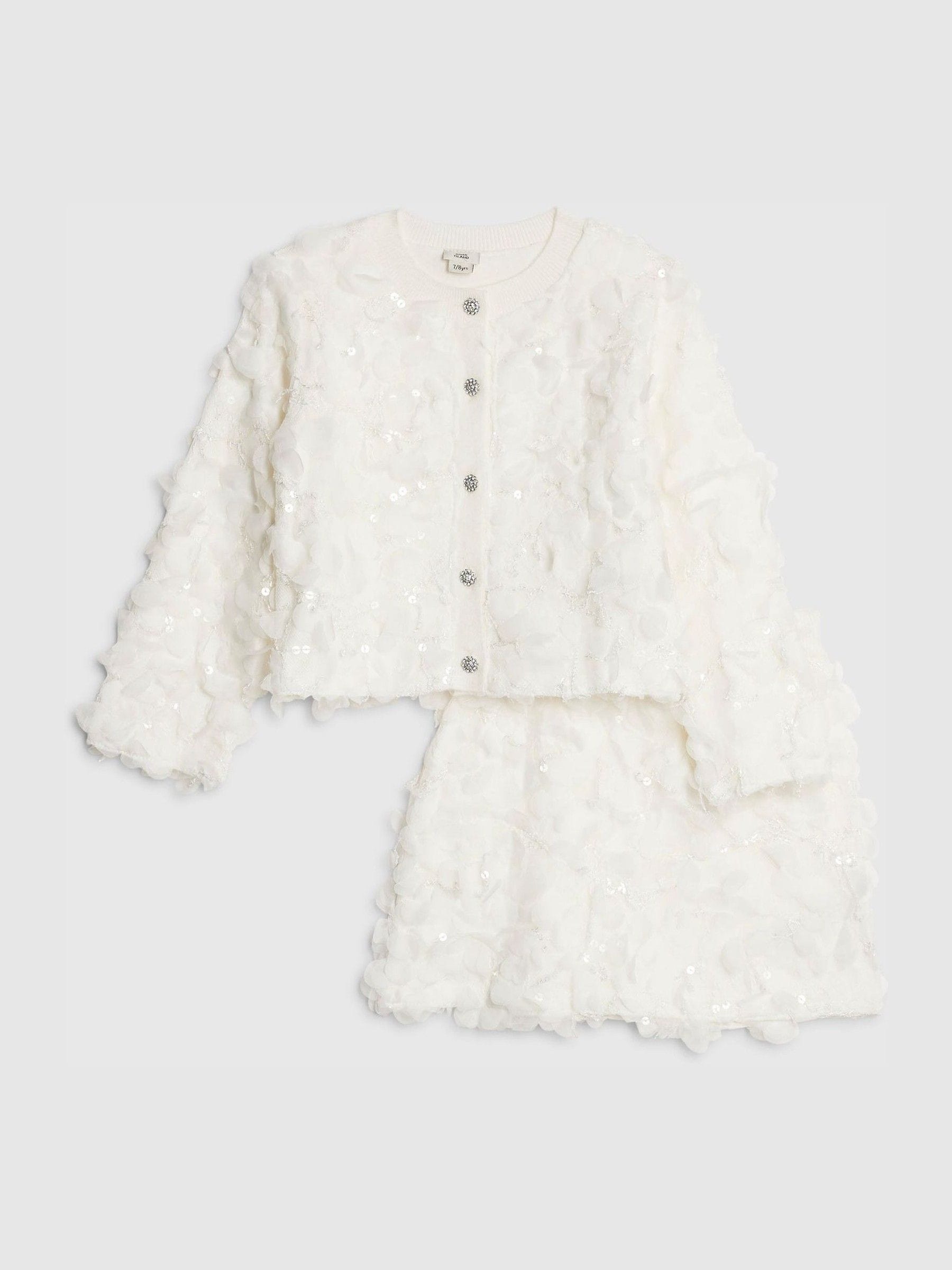 Dsiney Kidz - River Island White 3D Flower Cardigan & Skirt Set image 2