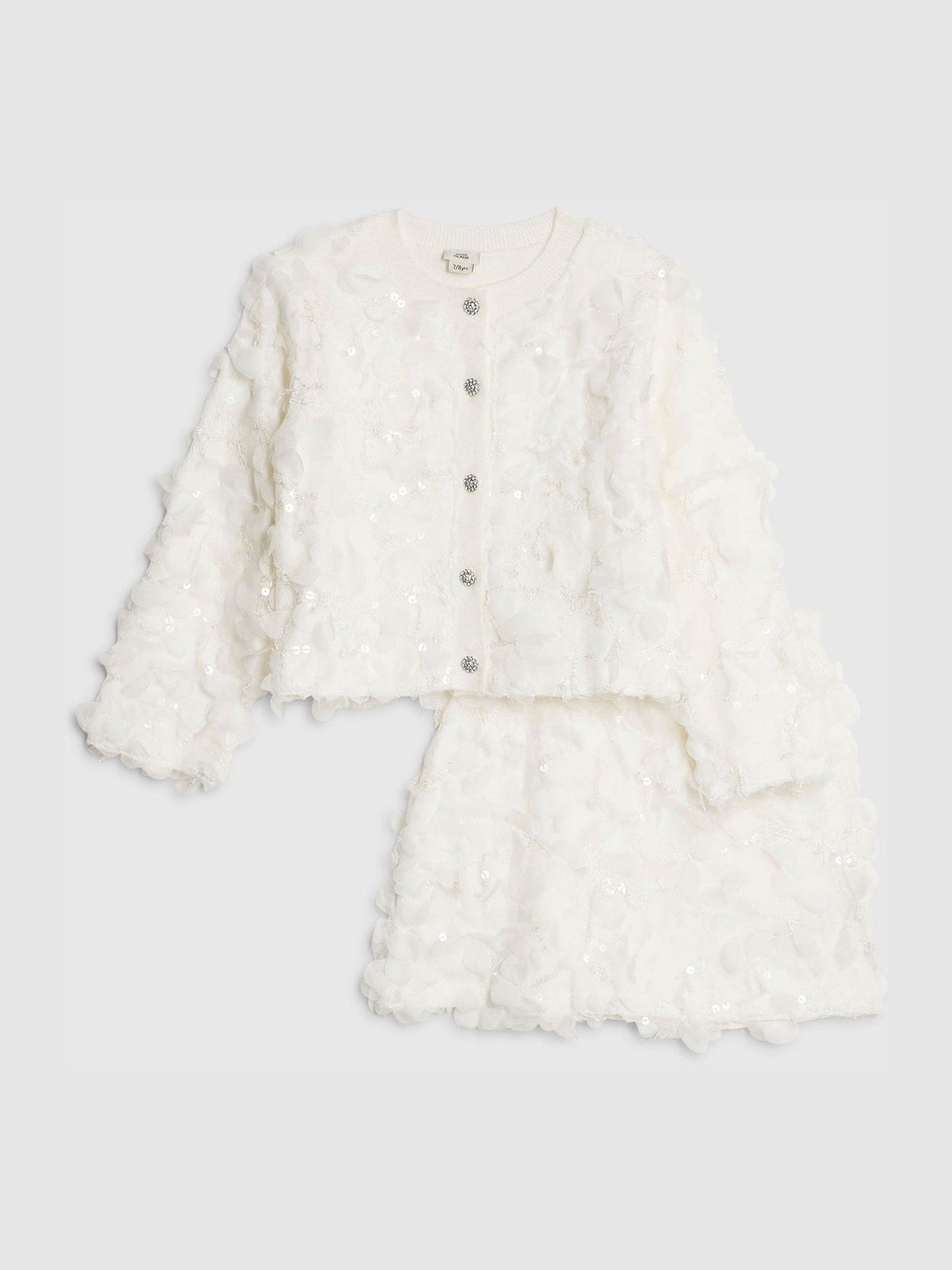 Dsiney Kidz - River Island White 3D Flower Cardigan & Skirt Set image 2