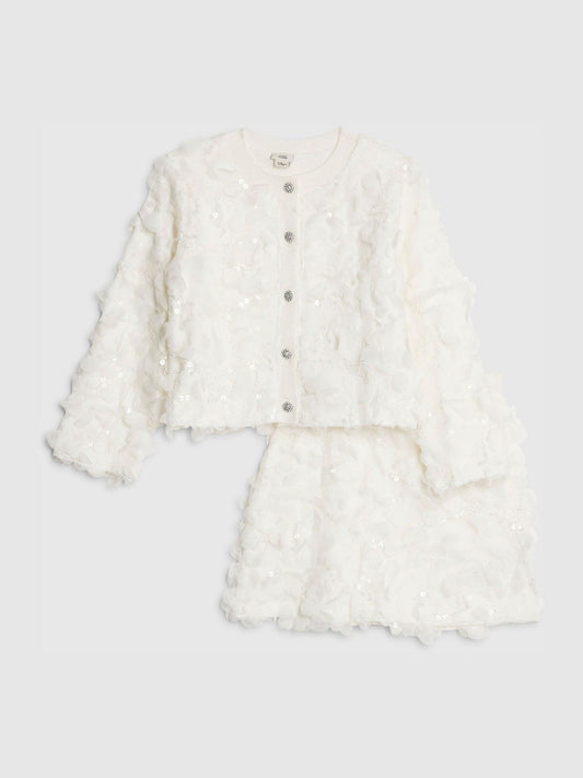 Dsiney Kidz - River Island White 3D Flower Cardigan & Skirt Set image 2