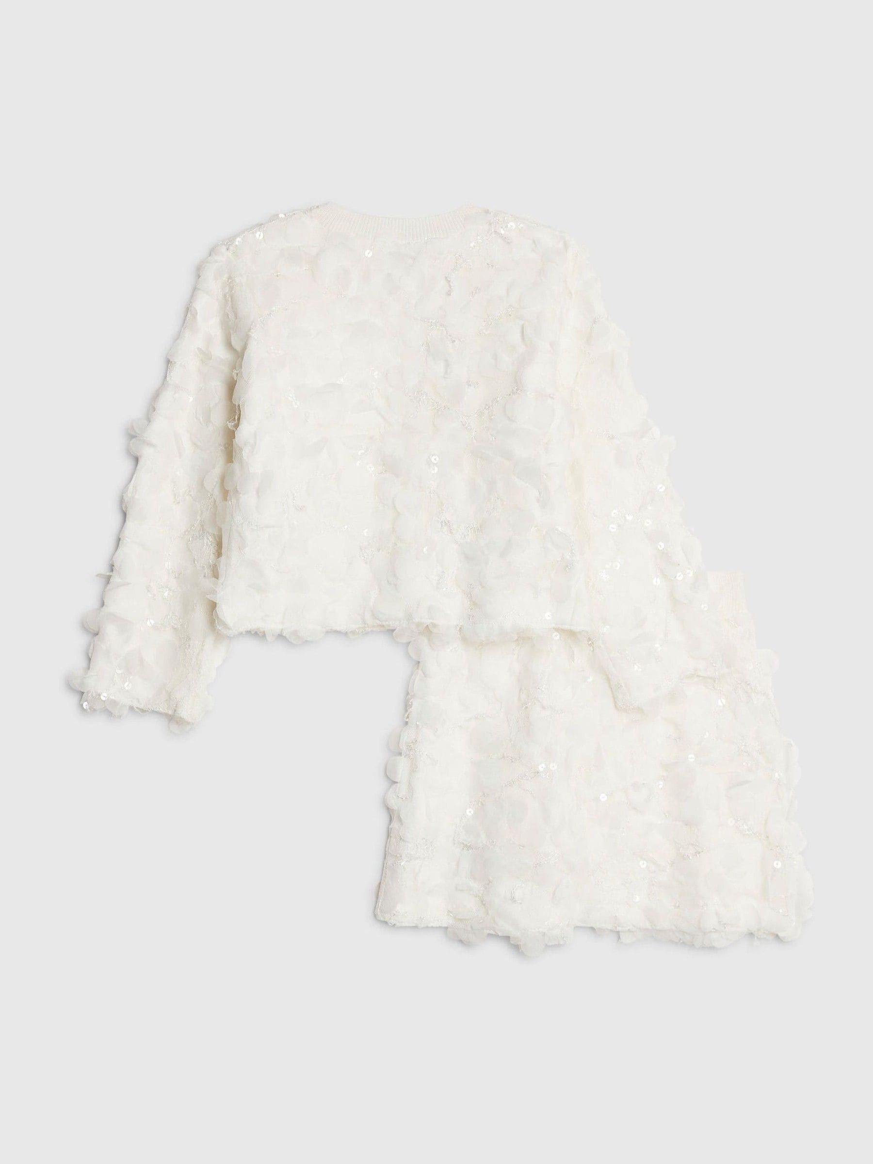 Dsiney Kidz - River Island White 3D Flower Cardigan & Skirt Set image 3