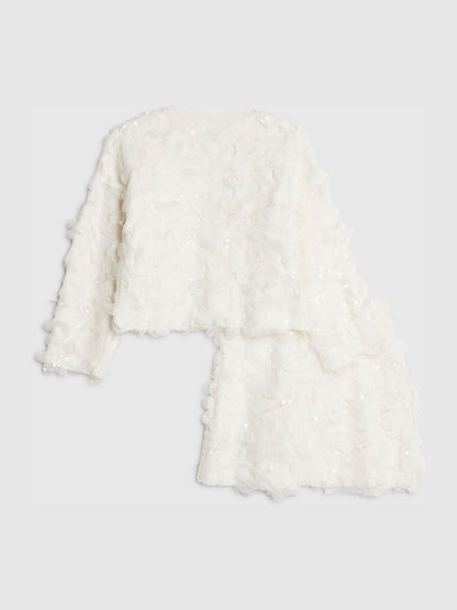Dsiney Kidz - River Island White 3D Flower Cardigan & Skirt Set image 3