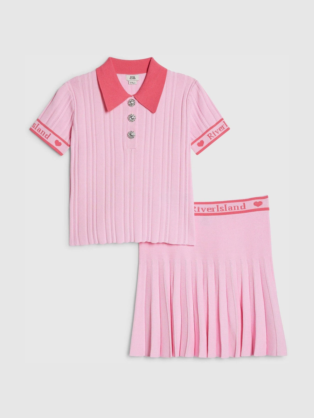 Dsiney Kidz - River Island Pink Rib Polo Top & Skirt Set image 1