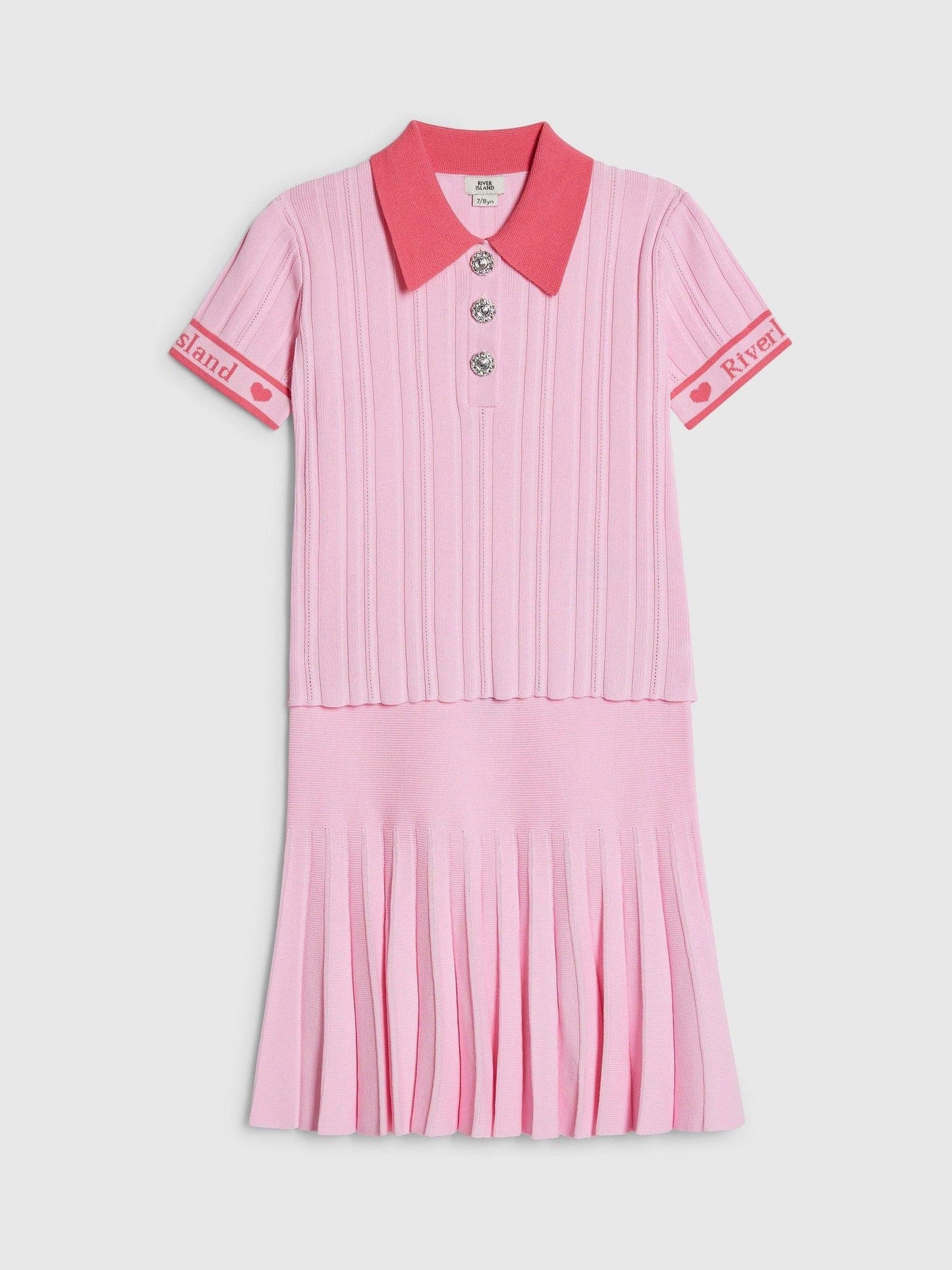 Dsiney Kidz - River Island Pink Rib Polo Top & Skirt Set image 2