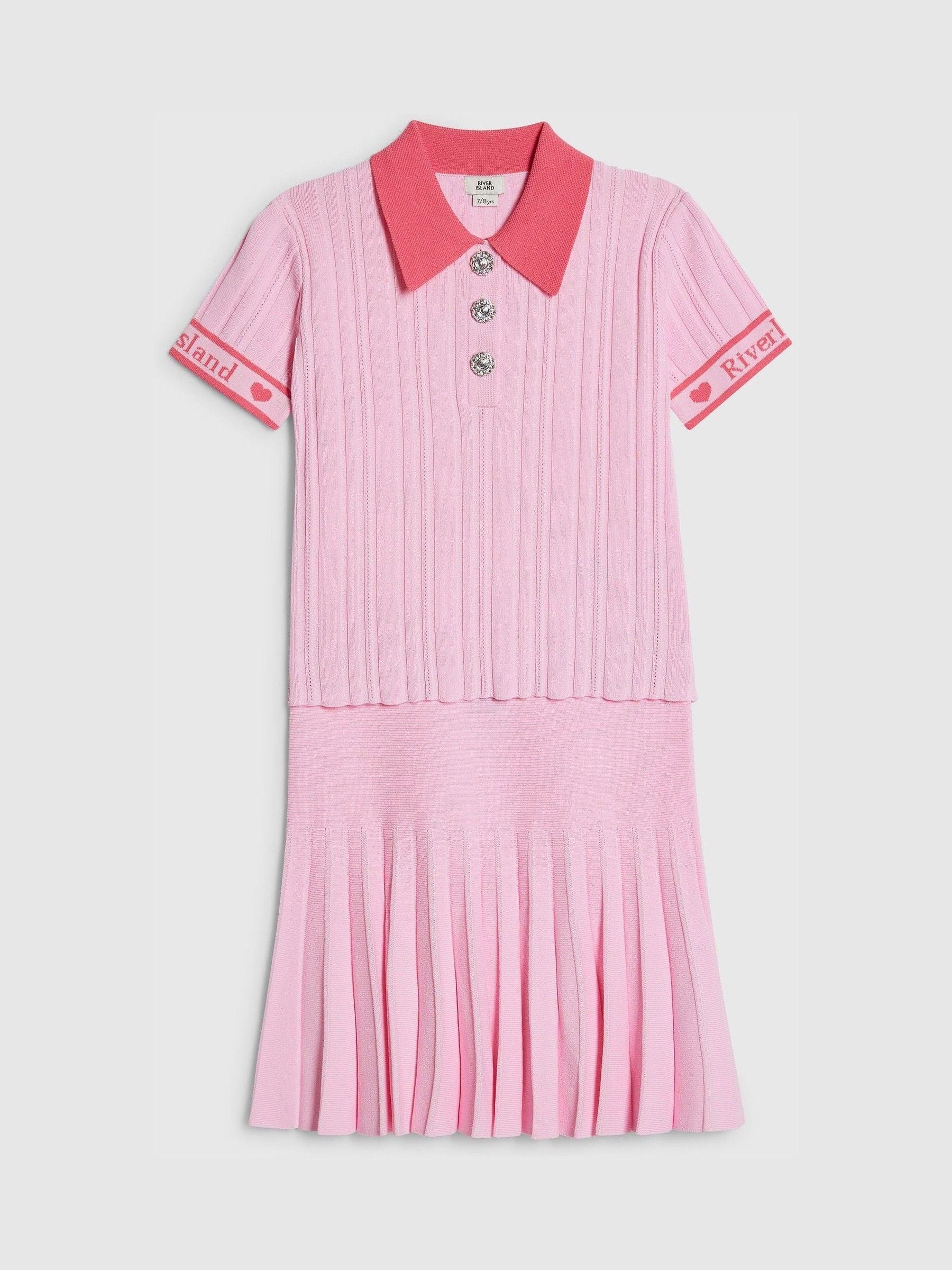 Dsiney Kidz - River Island Pink Rib Polo Top & Skirt Set image 2