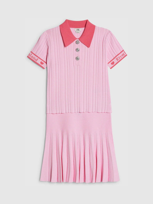 Dsiney Kidz - River Island Pink Rib Polo Top & Skirt Set image 2