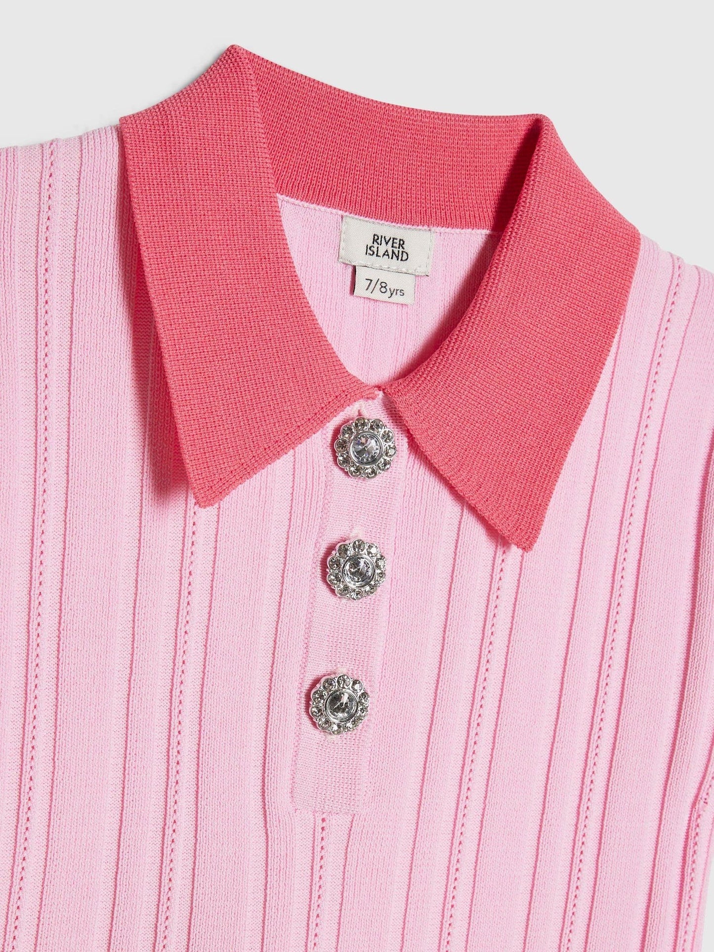 Dsiney Kidz - River Island Pink Rib Polo Top & Skirt Set image 3