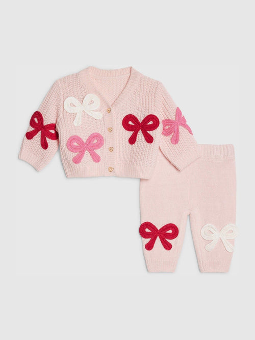 River Island Pink Knitted Bow Cardigan & Legging Set image 1