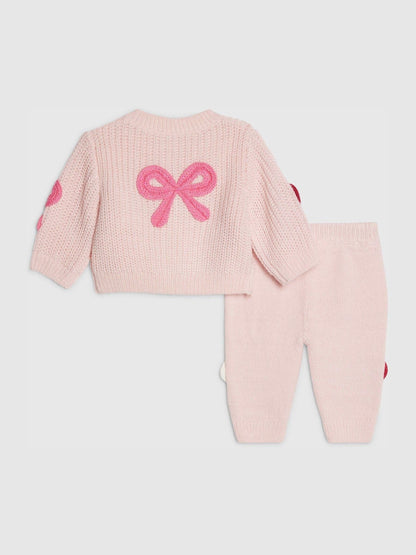 River Island Pink Knitted Bow Cardigan & Legging Set image 2