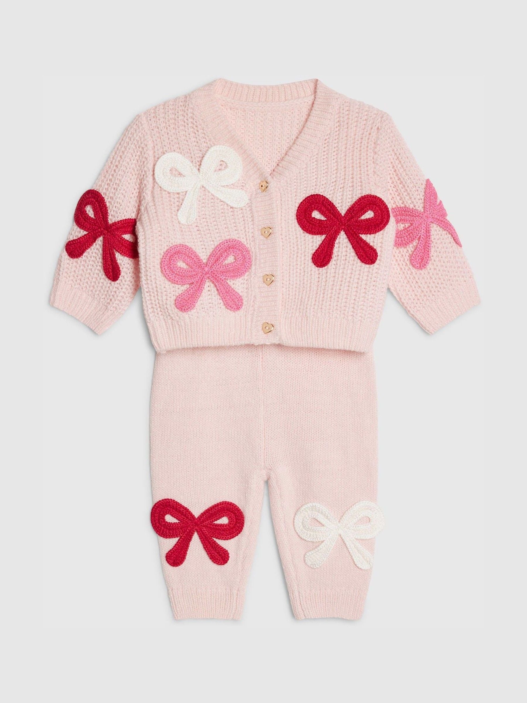River Island Pink Knitted Bow Cardigan & Legging Set image 3