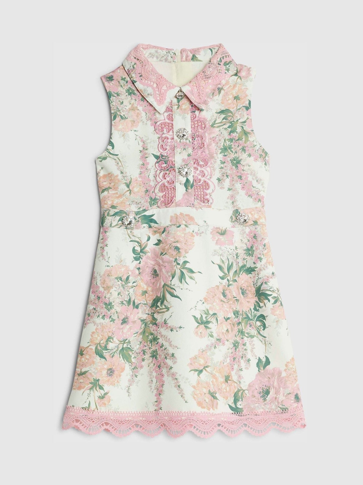 River Island White Floral Lace Collared Dress image 1
