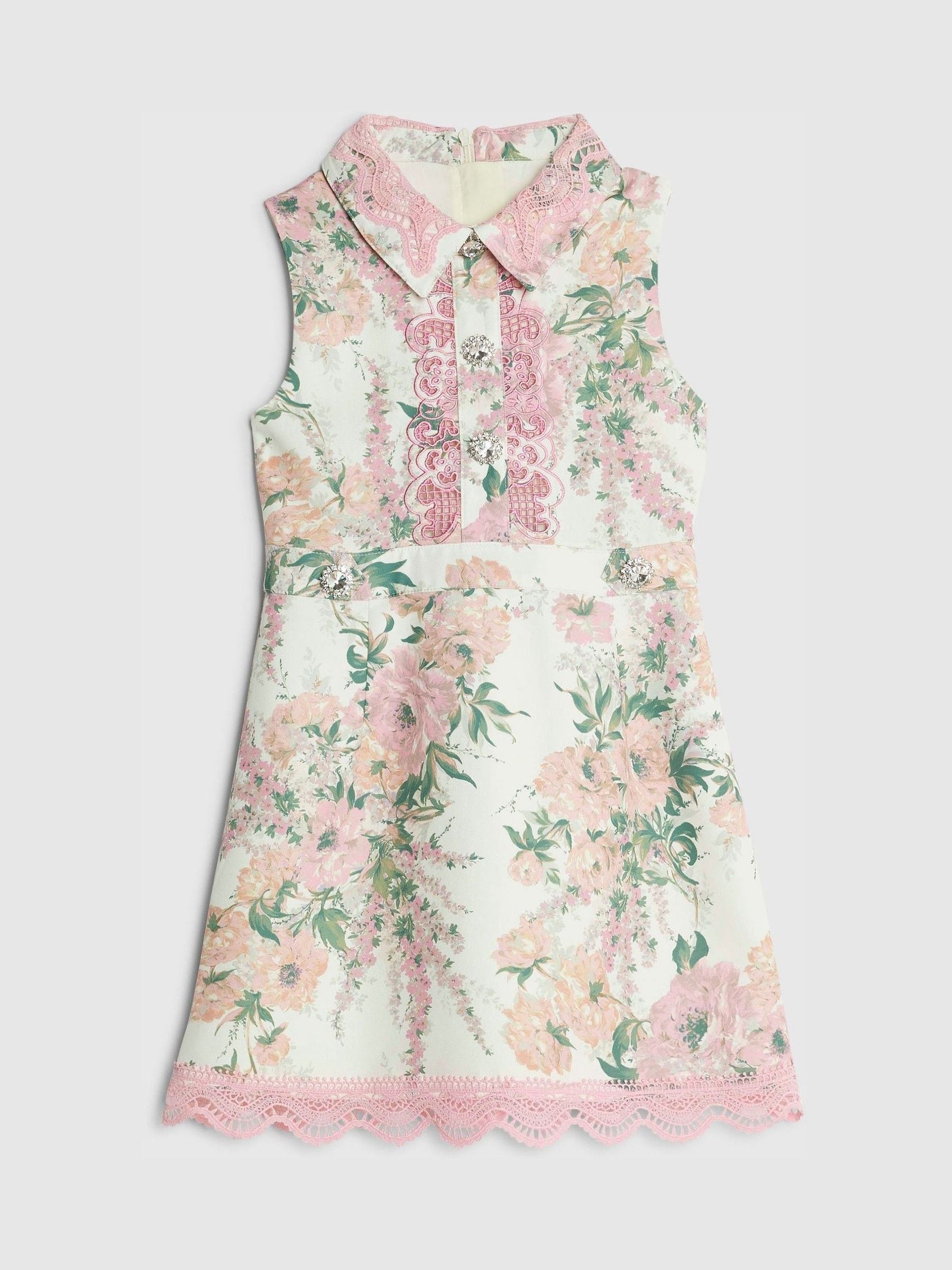 River Island White Floral Lace Collared Dress image 1