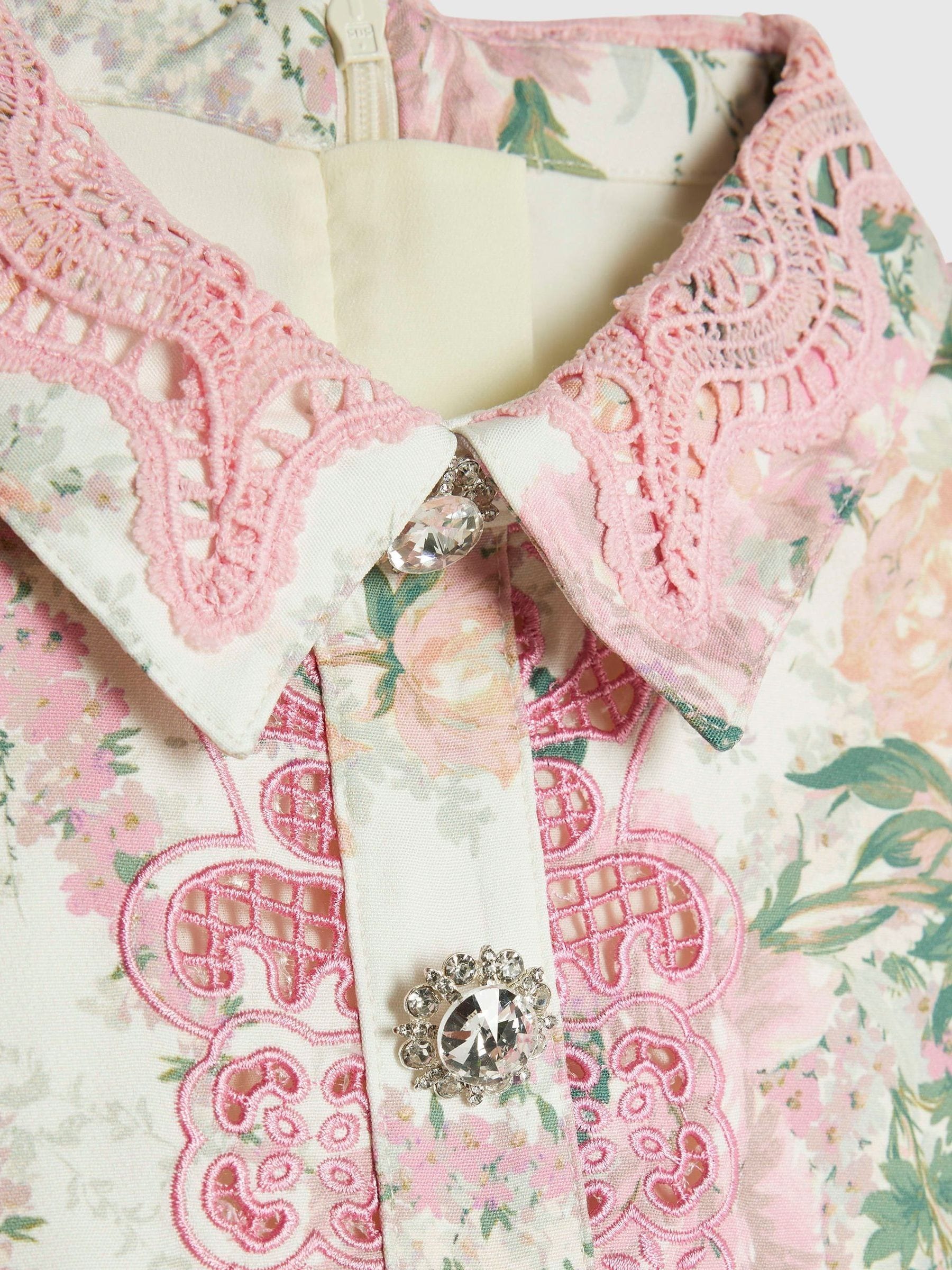 River Island White Floral Lace Collared Dress image 4