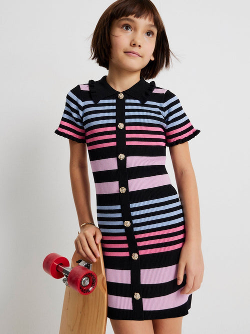 River Island Black Stripe Button Polo Dress image 1