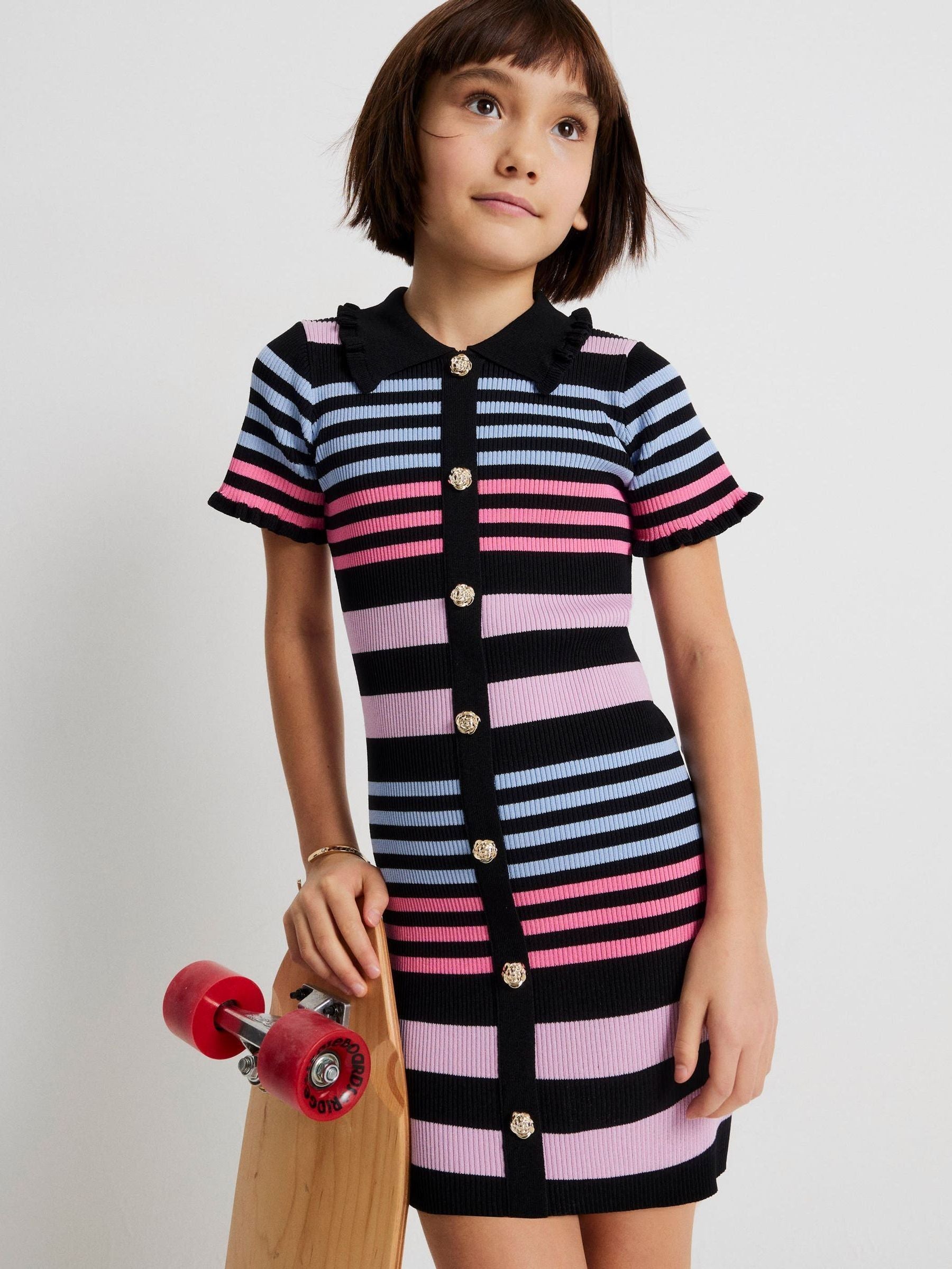River Island Black Stripe Button Polo Dress image 1
