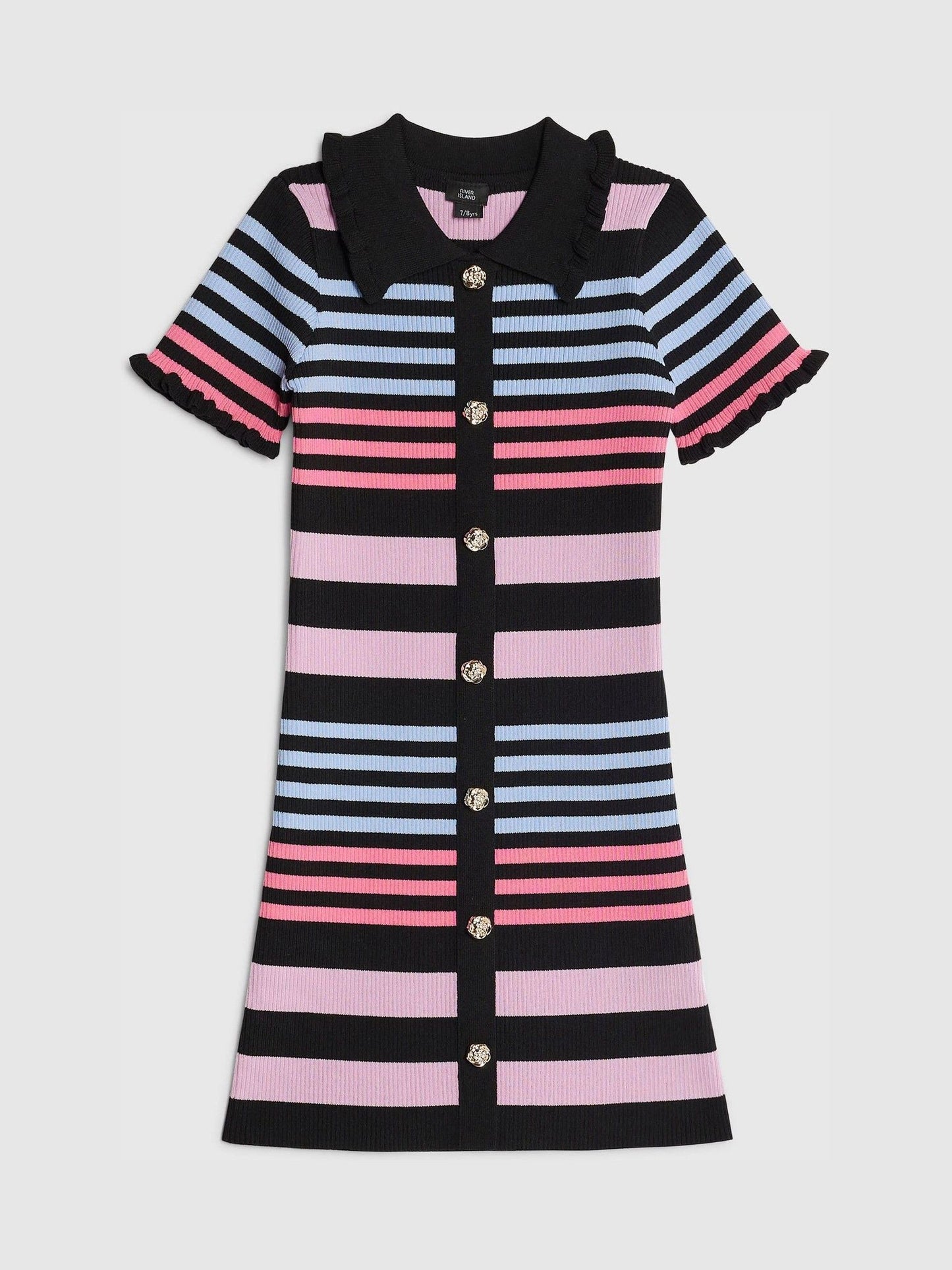 River Island Black Stripe Button Polo Dress image 3
