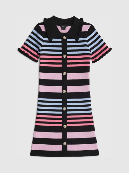 River Island Black Stripe Button Polo Dress image 3