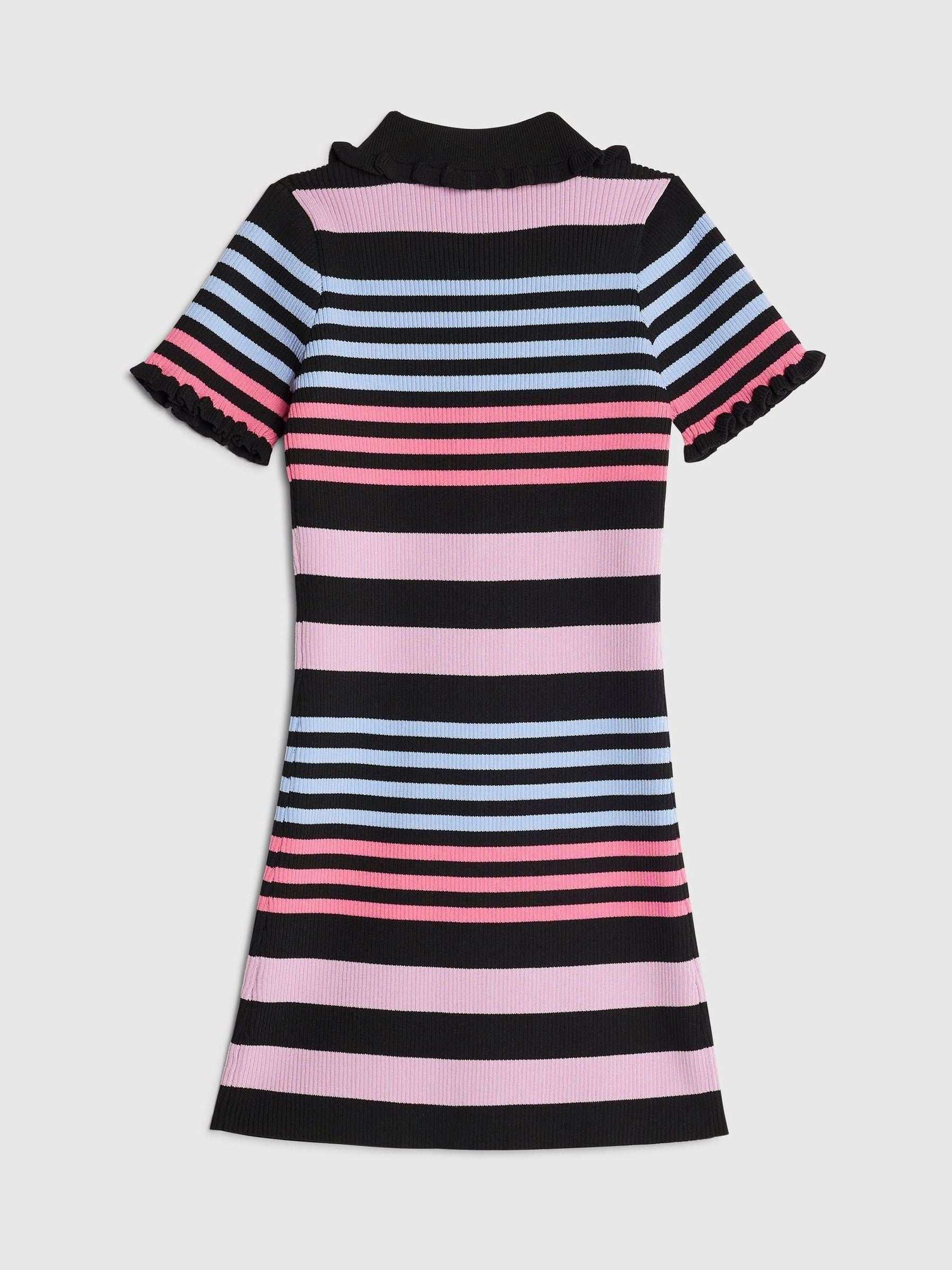 River Island Black Stripe Button Polo Dress image 4