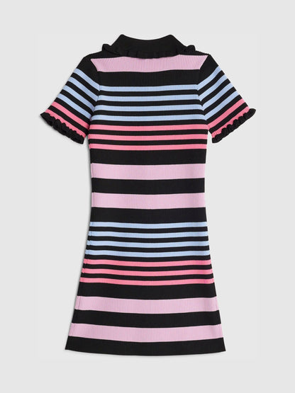 River Island Black Stripe Button Polo Dress image 4
