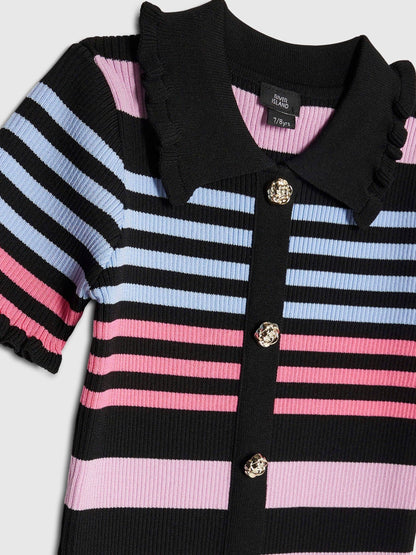River Island Black Stripe Button Polo Dress image 5